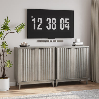 Dressoir – Opbergkast – Ladekast – Buffetkast – Wandkast – Grijs – Uniek Groefdesign – Verstelbare Binnenvakken – 3 Hoogtes