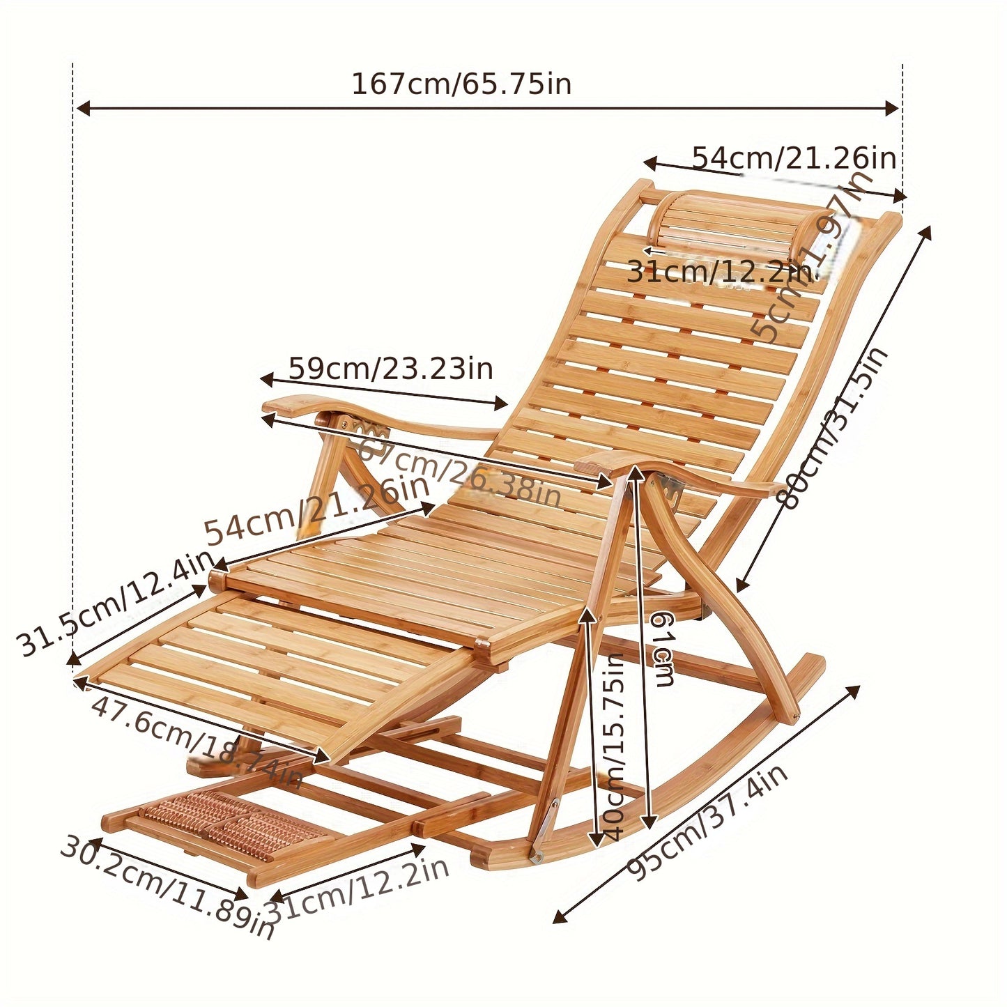 Ligstoel – Tuinstoel – Relaxstoel – Loungestoel – Opvouwbaar – 5-standen Verstelbaar – Bamboe Met Massageballetjes – 150 kg Max Belastbaar