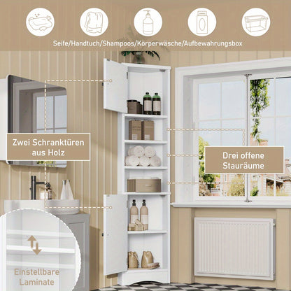 Badkamerkast – Badkamermeubel – Medicijnkast – Kolomkast – Opbergkast – Driehoekig Ontwerp – 36,5x24,5x170cm – Vochtbestendige Verf – Verstelbare Planken – Wit