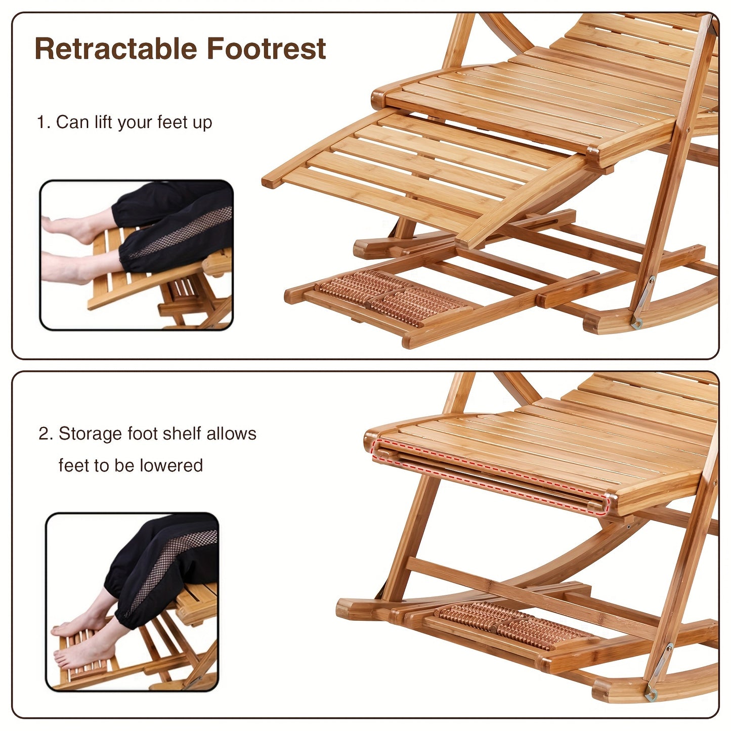 Ligstoel – Tuinstoel – Relaxstoel – Loungestoel – Opvouwbaar – 5-standen Verstelbaar – Bamboe Met Massageballetjes – 150 kg Max Belastbaar