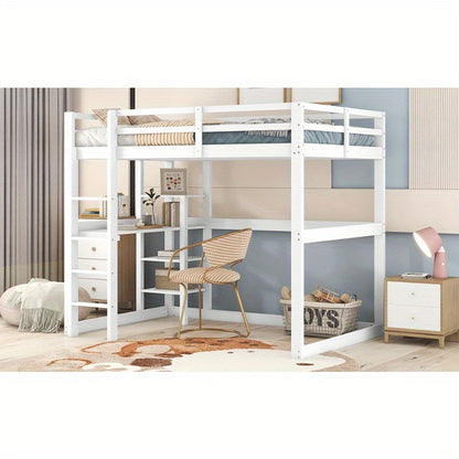 Halfhoogslaper – Hoogslaper – Stapelbed – Bedframe Met Bureau – Bed Met Opbergruimte – Gemaakt Van Grenenhout – Inclusief 4 Planken – Afmetingen 140x200 cm