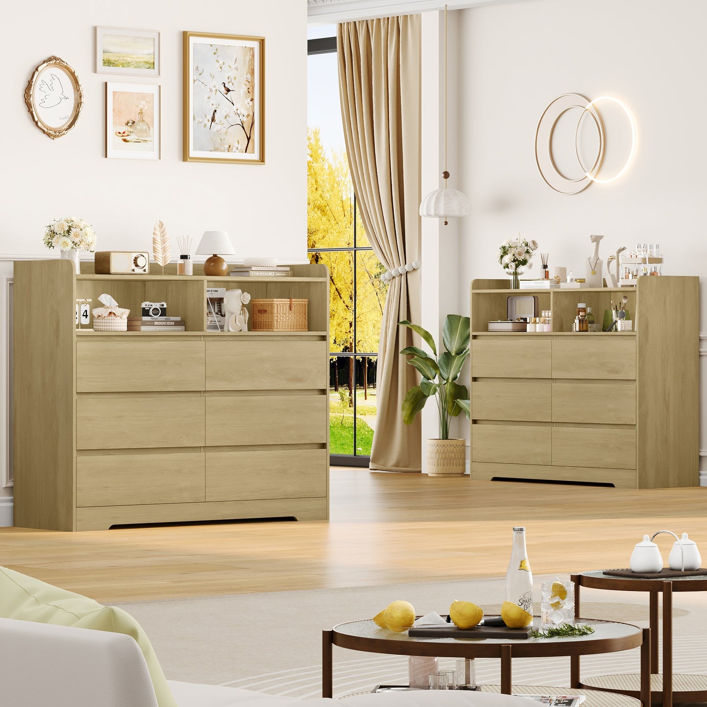 Brede Ladekast – Ladekast Met Lades – Opbergkast – Dressoir – Kast Met Open Vakken – Modern Wit Design – 6 Ruime Lades Met 2 Open Vakken – Stevig Kunststof En Massief Hout