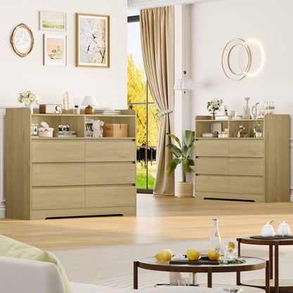 Brede Ladekast – Ladekast Met Lades – Opbergkast – Dressoir – Kast Met Open Vakken – Modern Wit Design – 6 Ruime Lades Met 2 Open Vakken – Stevig Kunststof En Massief Hout
