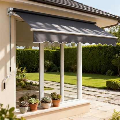 Knikarm Zonnescherm – Zonwering – Luifel – Balkonzonwering – Terrasoverkapping – Aluminium Frame – Handbediend Slinger – 250x200 cm Donkergrijs – Weerbestendig Polyester