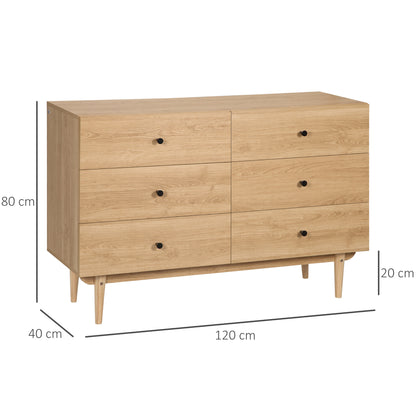 Commode – Ladekast – Opbergkast – Dressoir – Kast – 6 Lades – Massief Houten Poten – Compact Formaat 120x40x80 cm
