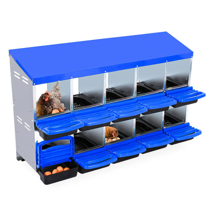 6/8/10-Hole Heavy-Duty Metal Chicken Nesting Boxes with Roll-On Egg Collection System, Ventilation Holes & Keylock Installation - All-Weather Durable Laying Boxes with Removable Trays & Egg Storage for Hens, Ducks, Geese - Ea