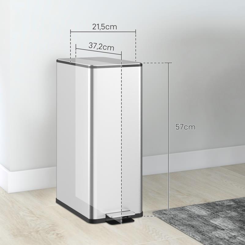Prullenbak – Afvalemmer – Pedaalemmer – Vuilnisbak – Afvalbak – Roestvrij Staal – 20L Dubbel Vak – Handsfree Voetpedaal – Vierkant Design – Duurzaam & Hygiënisch – 21,5x37,2x57 cm