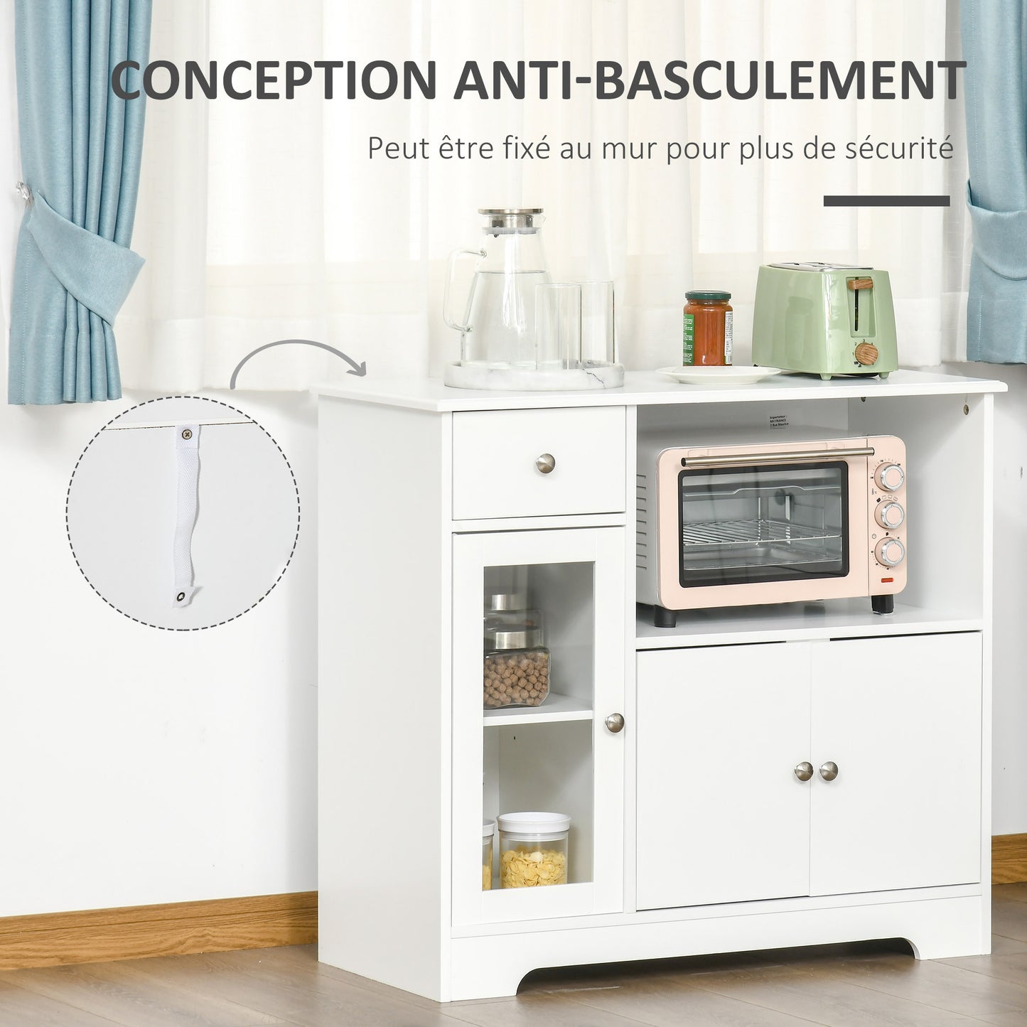 Magnetronkast – Keukenkast – Opbergkast – Ovenkast – Keukenmeubel – MDF Met Verstelbare Glazen Legplanken – Waterbestendig & Anti-Kantel Systeem