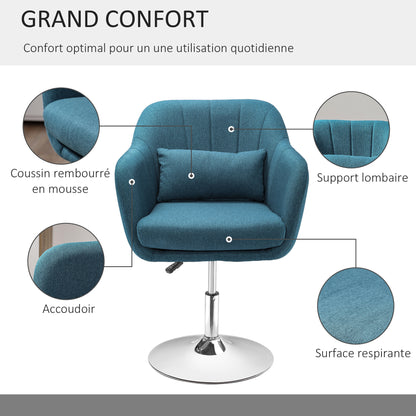 Lounge Chair – Fauteuil – Relaxstoel – Loungestoel – Zetel – Verstelbare Hoogte – 360° Draaibaar – Hoogwaardig Schuim – Chromen Metalen Onderstel – Blauwgroen