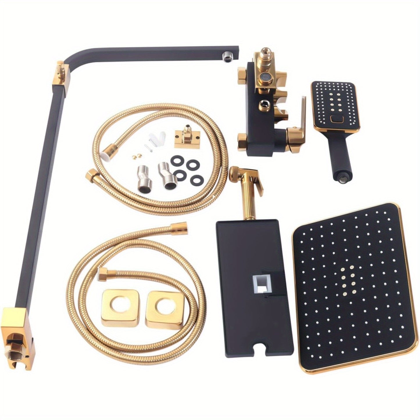 Douchepaneel – Douche Set – Douche Systeem – Regendouche – Handdouche – Zwart-Goud Design – Verstelbare Hoogte 75-120 cm