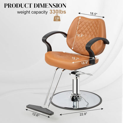 Kappersstoel – Barberstoel – Hairstylingstoel – Beautystoel – Salonstoel – Verstelbare Hoogte 15 cm – 360° Draaibaar Met Voetsteun – Bruin PVC-leer – 150 kg Belastbaar – 101x85x61 cm