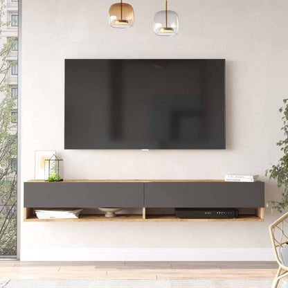 tv-meubel – tv-kast – lowboard – zwevend meubel – hangend tv-meubel – rustiek eiken – met 2 open vakken – MDF melamine coating