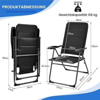 Tuinstoelen – Vouwstoelen – Balkonstoelen – Ligstoelen – Campingstoelen – 7-standen verstelbare rugleuning – Ademend metaal en Oxford-stof – Set van 2 – Zwart