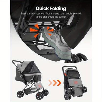 Hondenbuggy – Dierenwagen – Wandelwagen – Hondenkar – Huisdierenbuggy – Inklapbaar – Omkeerbare Duwbeugel – Roestvrij Stalen Frame – Geschikt tot 20 kg