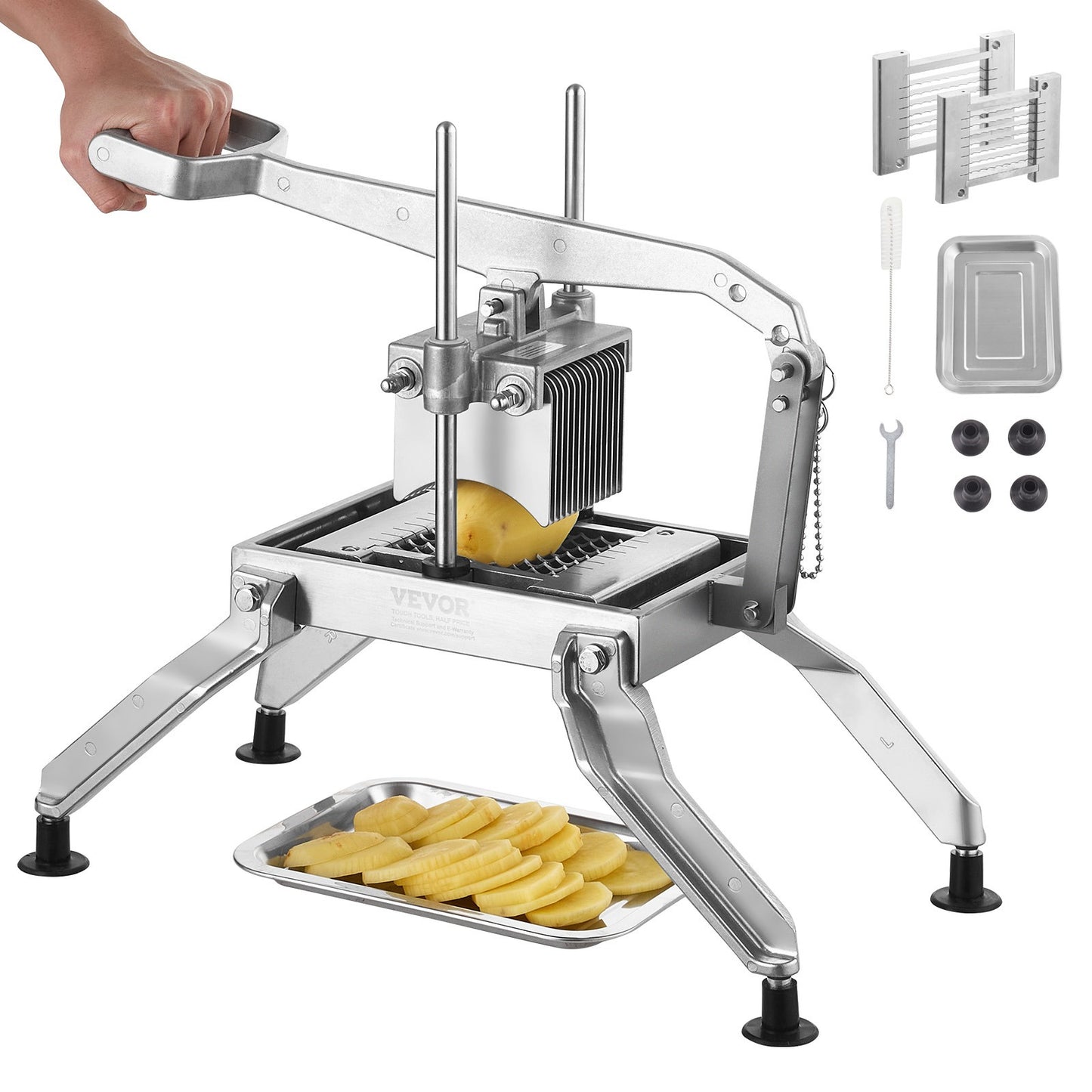 Groentesnijder – Groentesnijder Handmatig – Groentesnijder Rvs – Tomatensnijder – Fruitsnijder – Roestvrij Staal & Aluminium – Antislip Zuignappen – Uniforme Snedes 3/8" en 3/16"