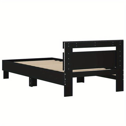 Queen Size Bed Frame with Headboard - Heavy-Duty Platform Bed, Sturdy Construction, Easy Assembly, No Box Spring Needed, Modern Minimalist Bedroom Furniture for Small Spaces - Matte Black Finish (90x190cm/35x75in) - Ideal for