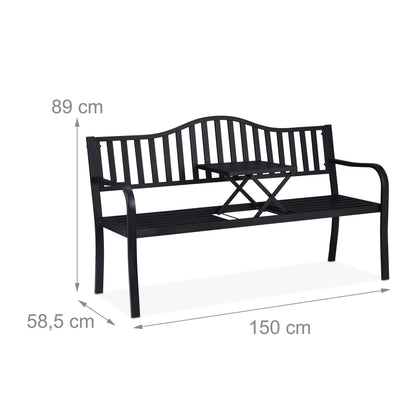 Tuinbank – Buitenbank – Balkonbank – Terrasbank – Zitbank – Opklapbare Tafel – Staal – 150 cm Breed
