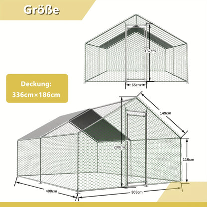 Dierenren – Konijnenren – Kippenren – Knaagdierenren – Buitenren – Met Veiligheidsslot – Waterdichte PE-Stof – 3x4x2m Metaal – Ruim Buitenverblijf
