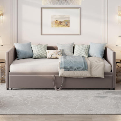 Uitschuifbaar Fluwelen Sofa Bed – Bedbank – Dagbed – Slaapbank – Slaapbed – Grijs – 90/180x200 cm – Met Slatted Frame – Opbergfunctie