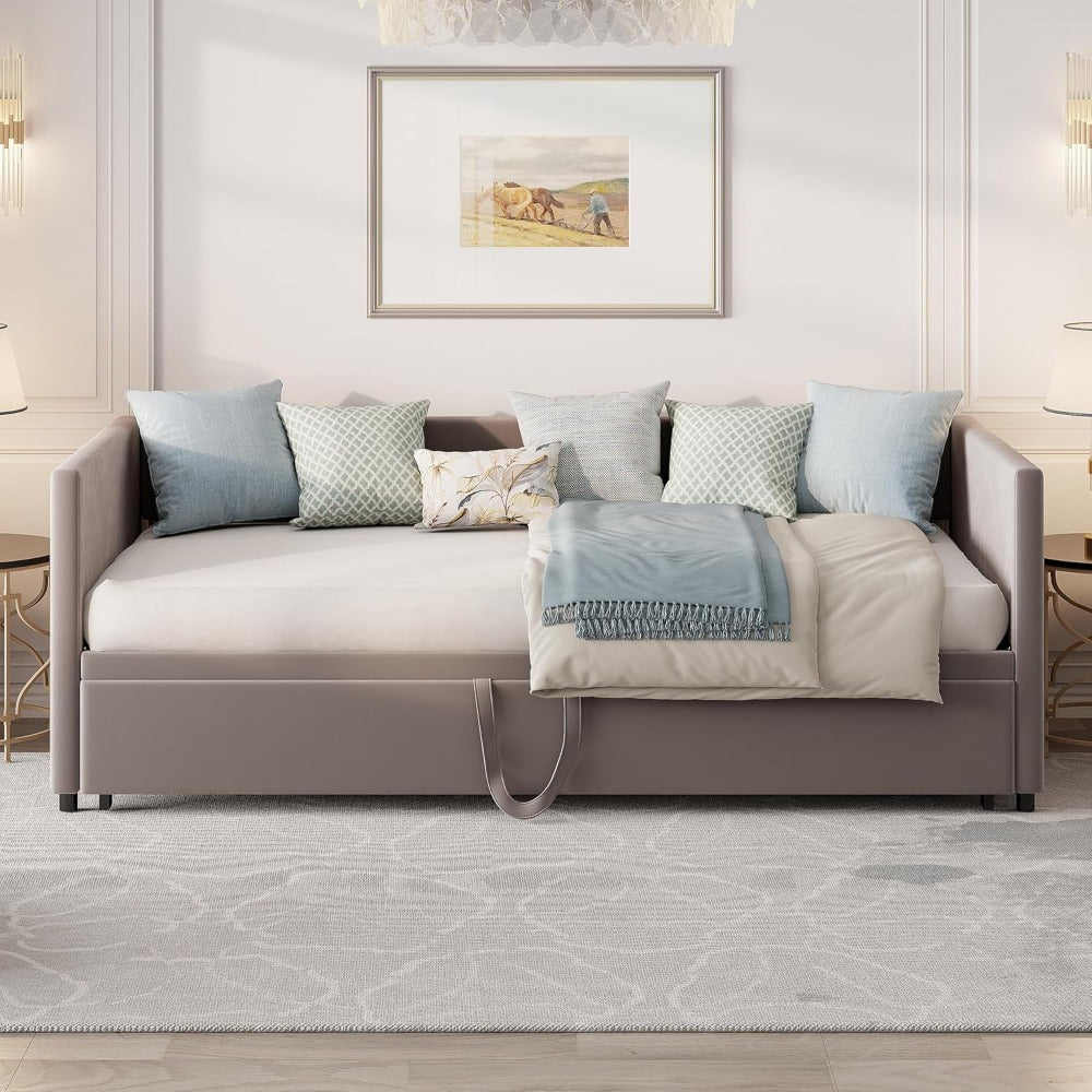 Gestoffeerd Bed – Sofa Bed – Uitklapbed – Sleeper Bed – Bedbank – Uitklapbaar Tweepersoonsbed – 90x200/180x200 cm – Zacht Fluweelbekleed