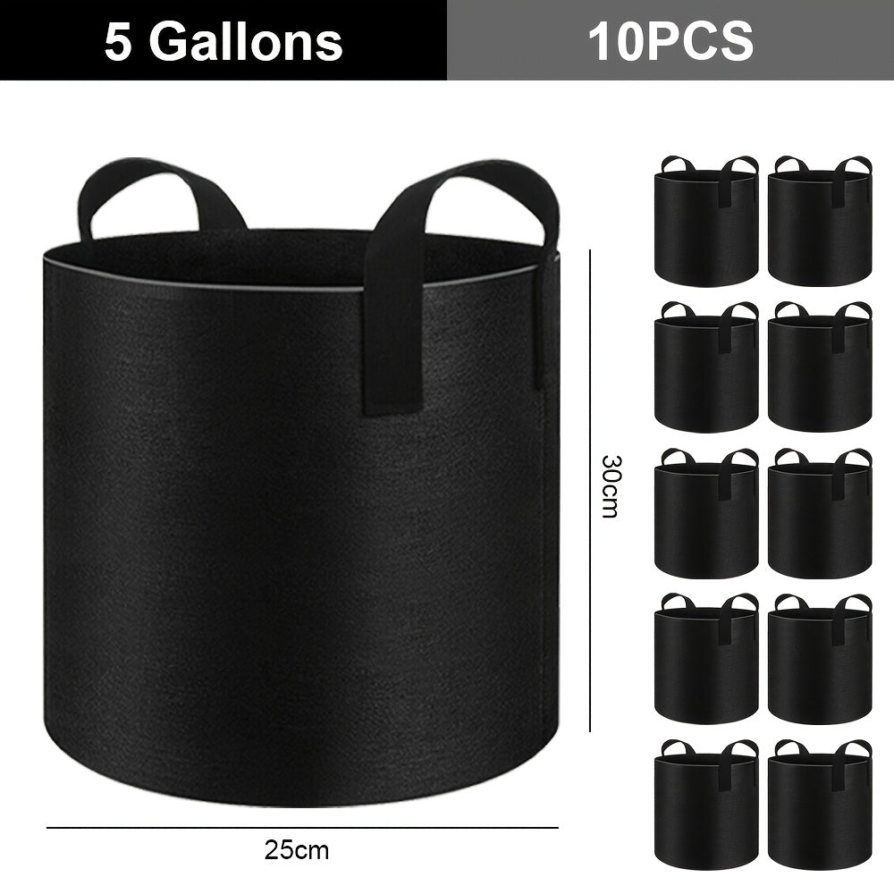 Set van 10 Plantenzakken met Handvatten – Grow Bags Plantenzakken en Plantencontainers – Capaciteit 11–37L