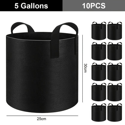 Set van 10 Plantenzakken met Handvatten – Grow Bags Plantenzakken en Plantencontainers – Capaciteit 11–37L