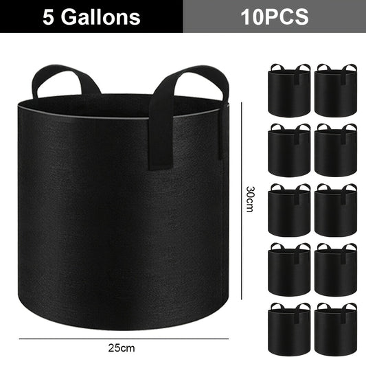 Set van 10 Plantenzakken met Handvatten – Grow Bags Plantenzakken en Plantencontainers – Capaciteit 11–37L