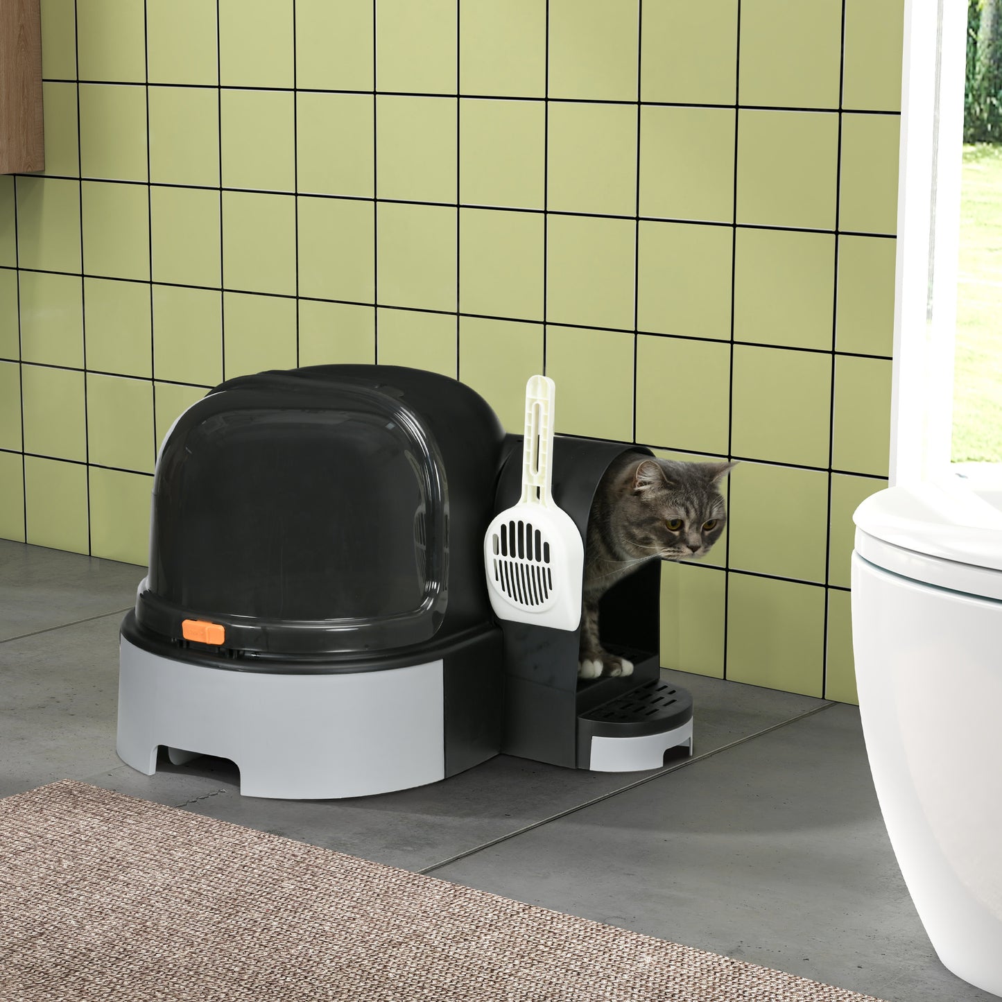 Kattenbak – Kattenbakken – Kattentoilet – Kattenhuis – Gesloten Kattenbak – Makkelijk Schoon Te Maken – Ruime Zij-Ingang – Donkergrijs