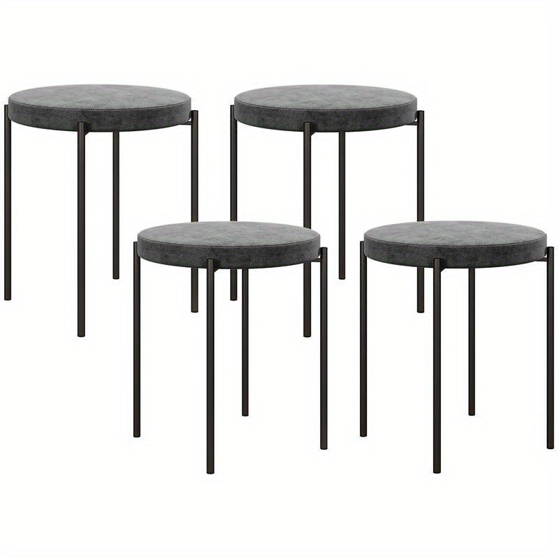 Küchenhocker 4-Er Set, Stapelbar, Samtoptik, Bis 100Kg, Stahlrahmen, 41.5 X 41.5 X 46 Cm, Dunkelgrau, Freizeitstuhl, Bequeme Wohnzimmermöbel, Multifunktionaler Sitz, Geeignet Für Wohnzimmer, Schlafzimmer, Esszimmer, Flur,