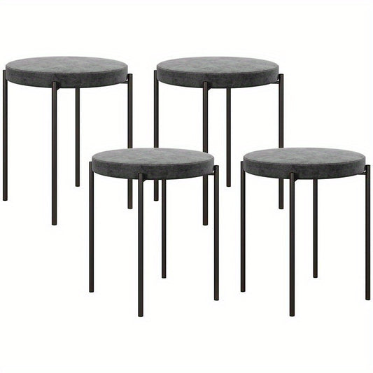 Küchenhocker 4-Er Set, Stapelbar, Samtoptik, Bis 100Kg, Stahlrahmen, 41.5 X 41.5 X 46 Cm, Dunkelgrau, Freizeitstuhl, Bequeme Wohnzimmermöbel, Multifunktionaler Sitz, Geeignet Für Wohnzimmer, Schlafzimmer, Esszimmer, Flur,