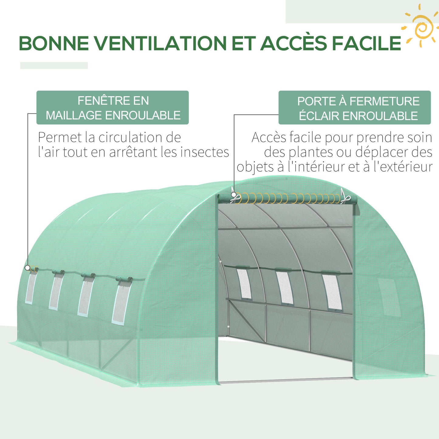 Tuin Tunnelkas – Tuinkas – Kaskas – Groentekas – Plantenkas – 6x3x2 Meter – Verzinkt Stalen Frame – 8 Ventilatieraampjes – Oprolbare Deur – UV-bestendige PE Bedekking – Groen