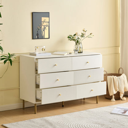 Ladekast – Ladenkast – Commode – Opbergkast – Dressoir – 6 Lades – MDF Wit – Stalen Poten – 120x40x78 cm