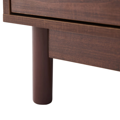 Modern TV Stand Compatible for 80-Inch TVs, Metal Frame with Dark Wood Grain, 2 Rattan Doors & 4 Drawers, Cable Management System & Hydraulic Hinge Doors - Media Console