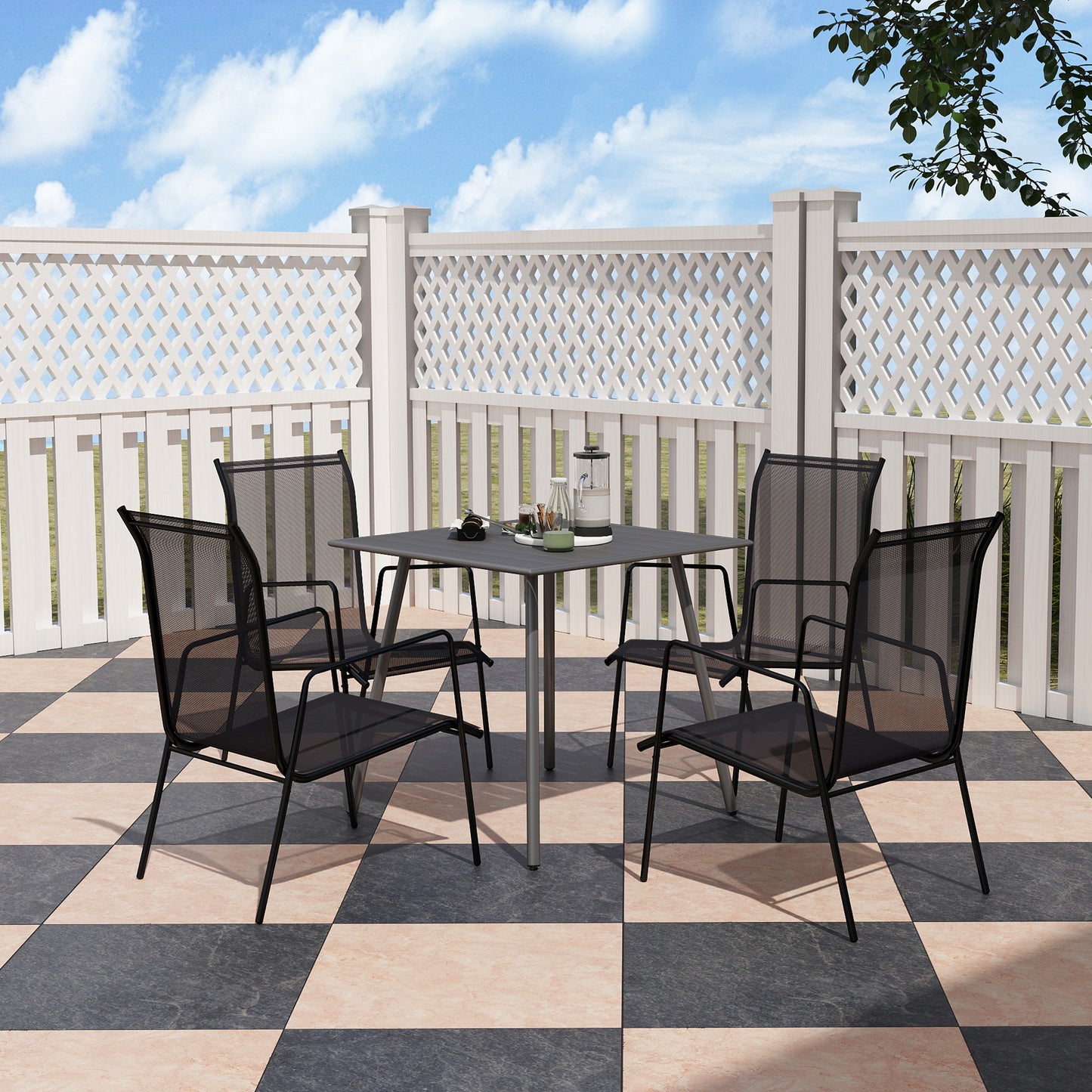 Tuinset – Tuintafel – Diningset – Bistroset – Loungeset – 6 Personen – Waterbestendig Lattenblad – Roestvrij Stalen Frame – Grijs – 150x80x74 cm