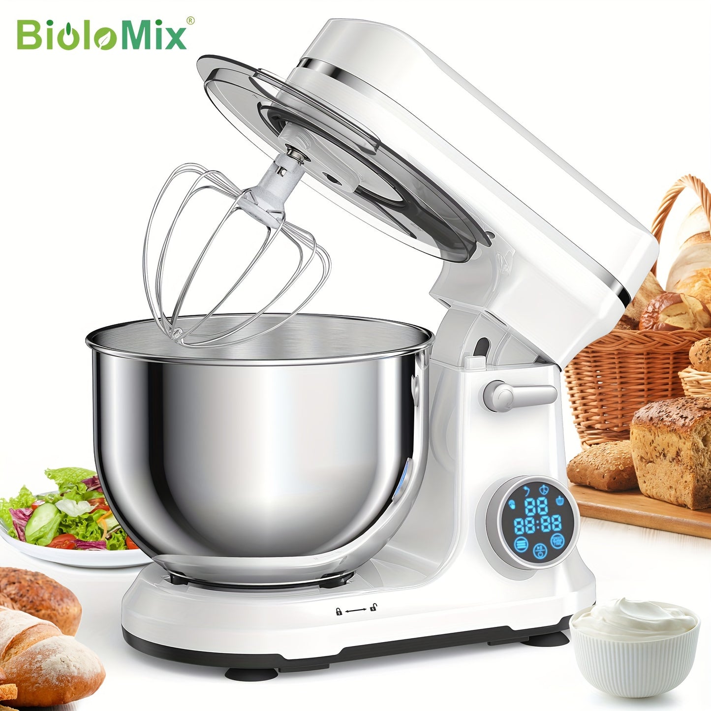 Standmixer – Keukenmachine – Keukenrobot – Mixer – Blender – 6 Liter Mengkom – Krachtige 1200W Motor – Stil Gebruik