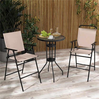 Bistro Tafelset – Balkonset – Tuinmeubelset – Zithoek – Buitentafel Met Stoelen – Gehard Glas – Inklapbare Stoelen – Weerbestendig Beige