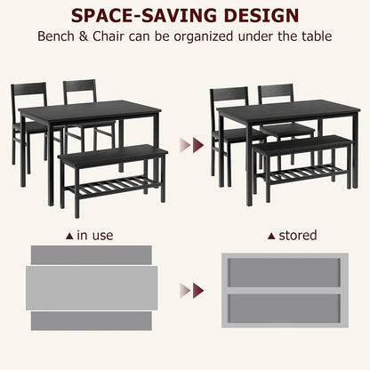 Dining Table Set for 4, Modern Kitchen Table with Chairs And Bench for Small Space, 4-Person Dining Room Table Set with Metal Frame And Storage Rack, Dinette Set for Apartment