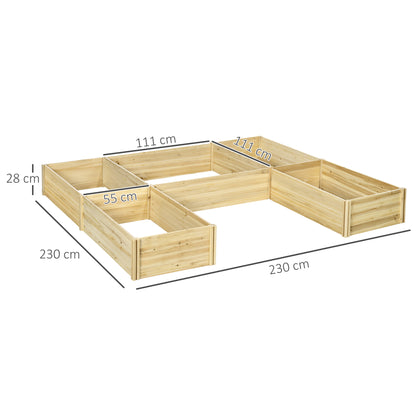 Outsunny Set of 5 Planters Convertible Planters Outdoor Wooden Planter Pre-Oiled, Dim. 230L x 230W x 28H cm Natural Wood