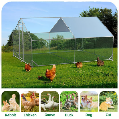 Kippenren – Buitenren – Hennenhok – Kippenhok – Vogelren – Staalframe – Weerbestendig & Snøwproof – Ruim 3x4x2 Meter – Driehoekige Constructie