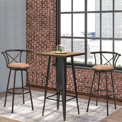 Kruk – Barkruk – Barstoel – Stoel – Zadelkruk – Vintage Design – 360° Draaibaar – Met Voetsteun – Metalen Poten – Gewatteerde Zitting – Hoogte 75,5 cm – Bruin – Set Van 2