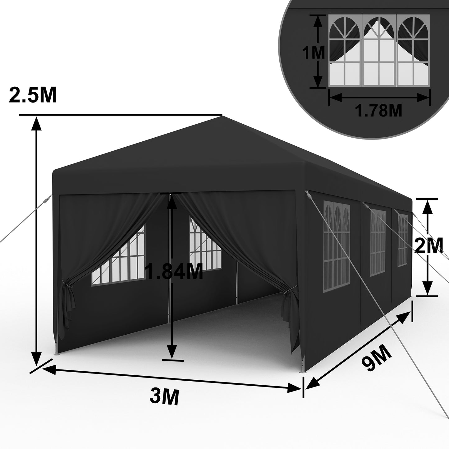 Tuinpaviljoen – Prieel – Partytent – Overkapping – Feesttent – 3×9 m – Gepoedercoat Stalen Frame – Waterafstotend Polyethyleen Panels Anthraciet/Wit