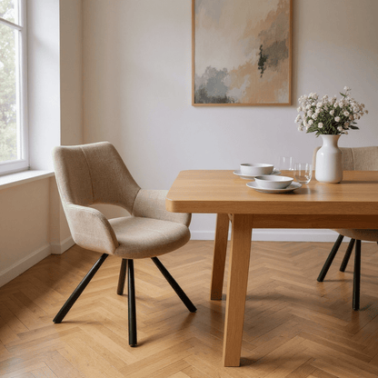 Eetkamerstoel – Stoel – Kuipstoel – Armstoel – Dining Chair – Scandinavisch Design – Comfortabele Stoffering – Metalen Poten 58,5x59x81 cm