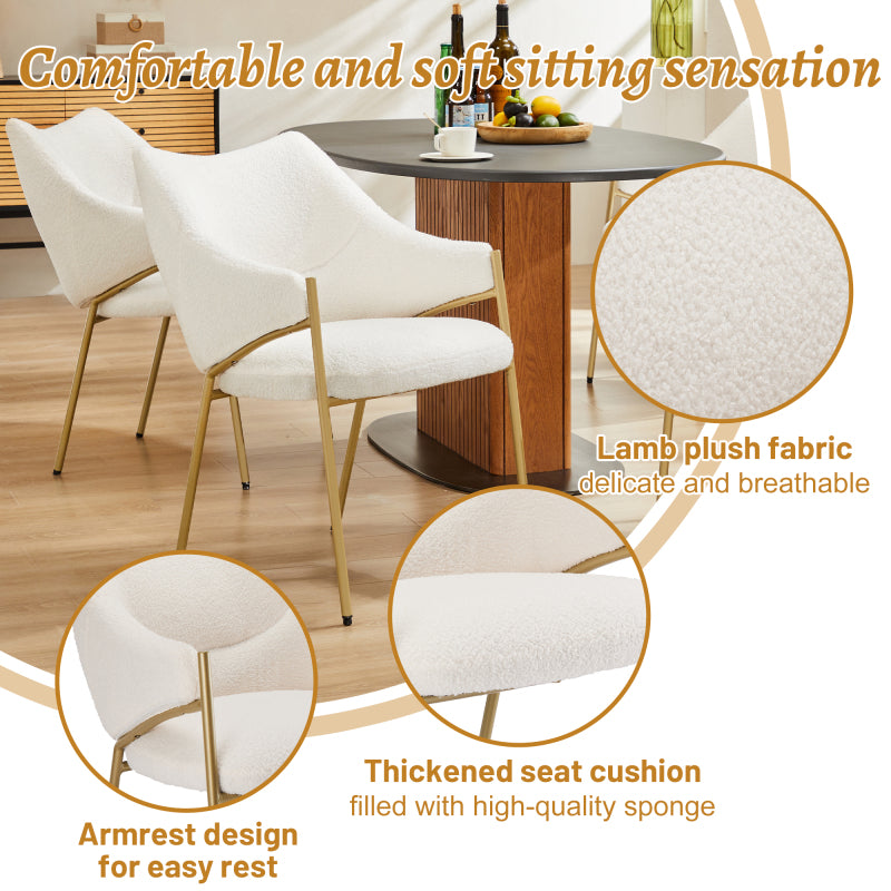 Lounge Stoelen – Eetkamerstoelen – Fauteuils – Kuipstoelen – Relaxstoelen – Set Van 2 Beige Sherpa – Pluche Lammy Stof – Dikke Comfortabele Kussens