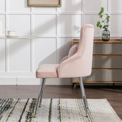 Eetkamerstoelen – Stoelen – Armstoelen – Loungestoelen – Fauteuils – Set Van 4 Roze Velvet Stoelen – Comfortabel Zitcomfort – Metalen Pootjes