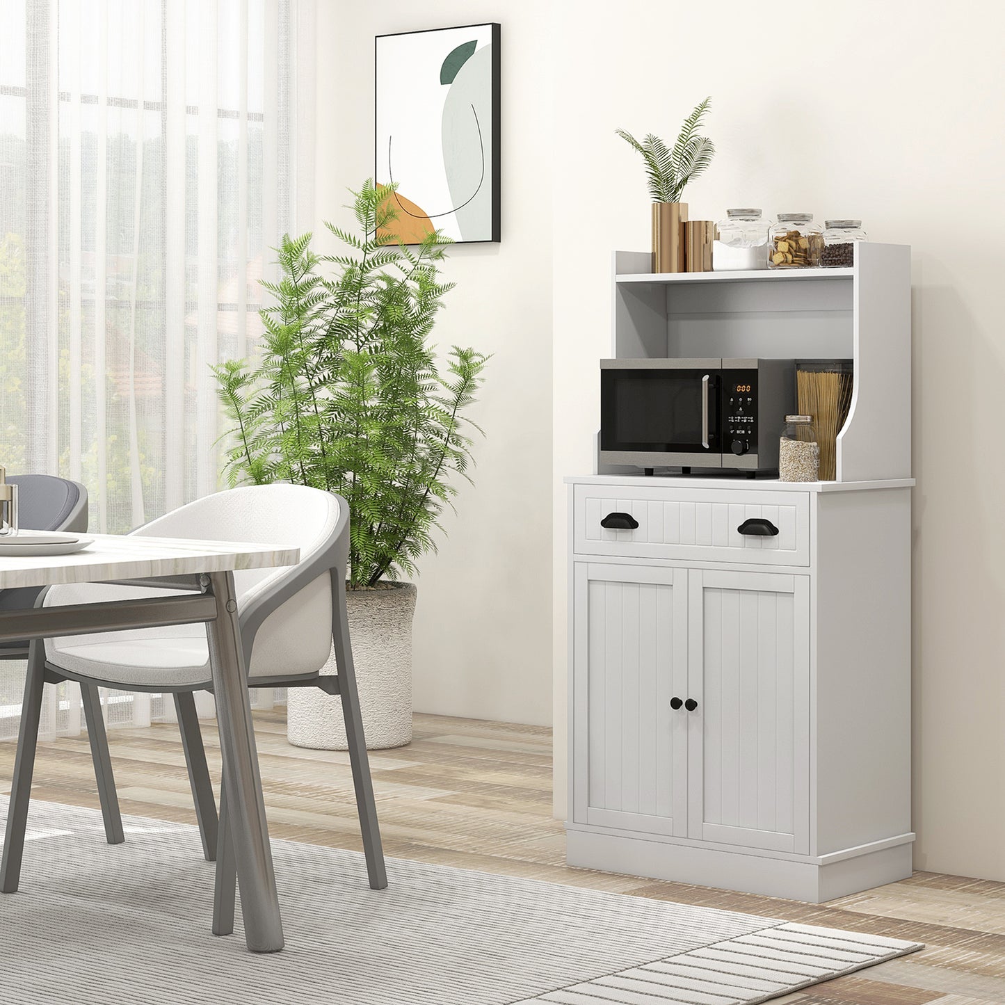 Magnetronkast – Keukenkast – Opbergkast – Kast Met Lade – Keukenmeubel – Verstelbare Planken – Waterafstotend MDF – Wit – Compact Formaat – Anti-Kantel Veilig