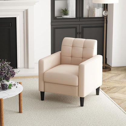 Velvet Fauteuil – Relaxstoel – Lounge Stoel – Armstoel – Leunstoel – Mid-Century Design – Zachte Velvet Bekleding – Stevige Houten Poten – Beige