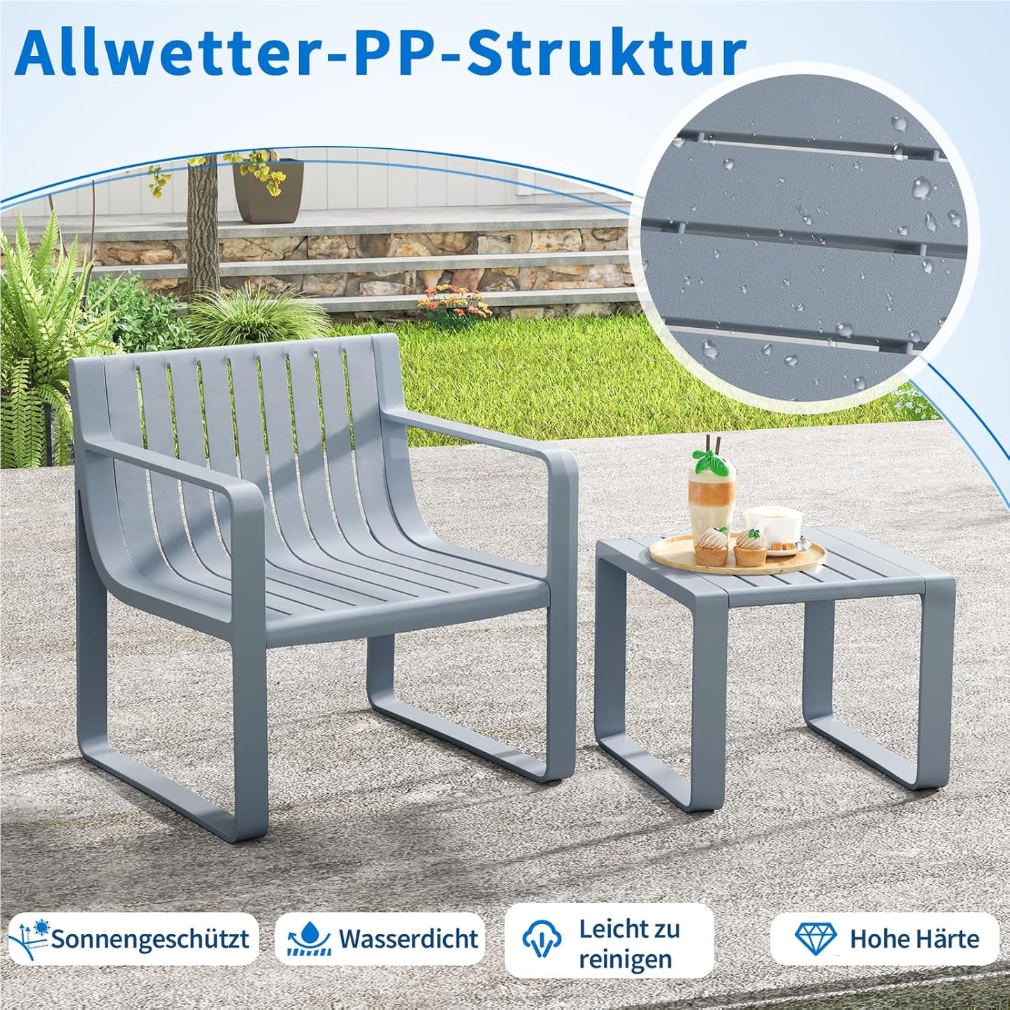 Tuinmeubelset 2-Delig – Balkonset – Tuinstel – Terrasmeubilair – Tuinstoel Met Tafel – Weerbestendig PP Materiaal – Ergonomische Stoel