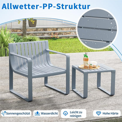 Tuinmeubelset 2-Delig – Balkonset – Tuinstel – Terrasmeubilair – Tuinstoel Met Tafel – Weerbestendig PP Materiaal – Ergonomische Stoel