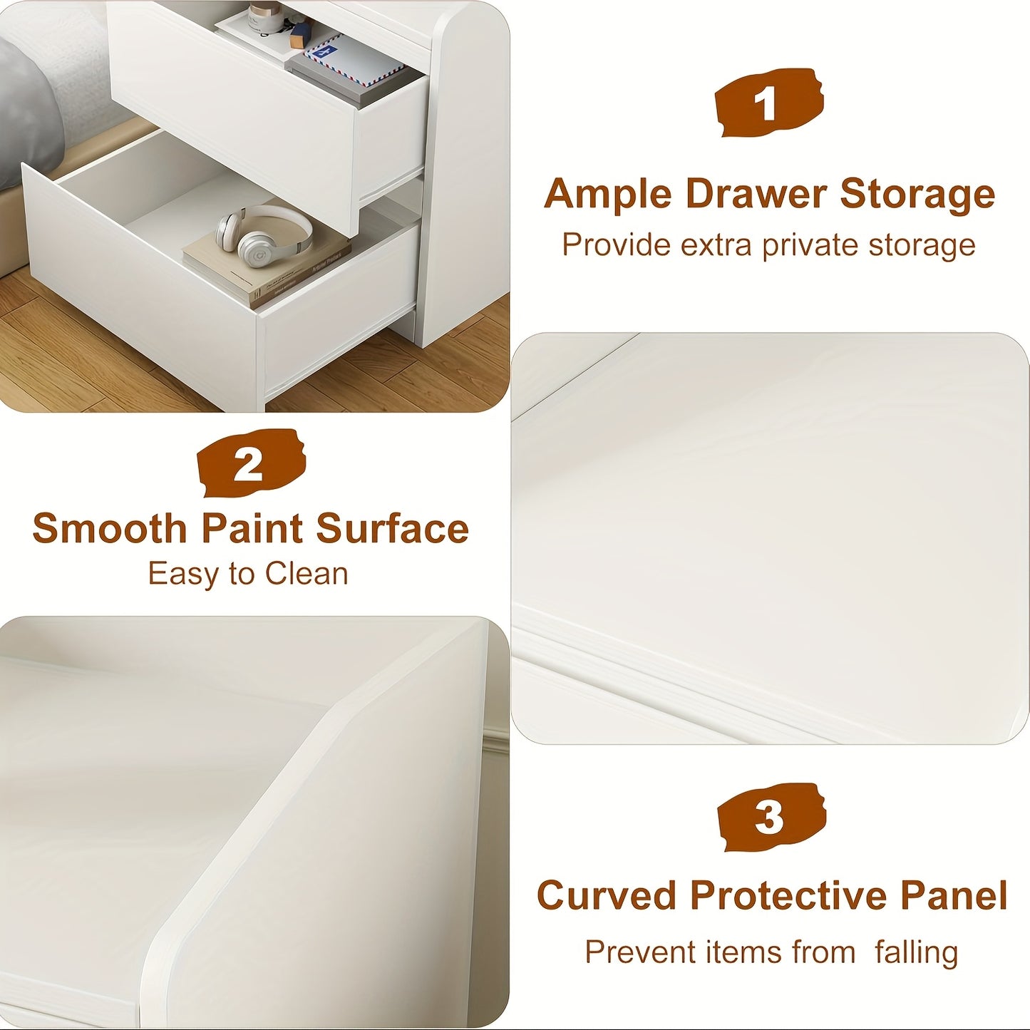 Nachtkastje – Bijzettafel – Ladekast – Opbergkast – Slaapkamerkast – Wit – Modern Design – 2 Lades – MDF Hout – Hoogte 69 cm – Compact & Duurzaam