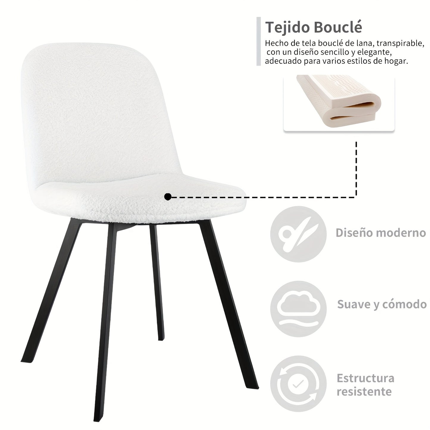 Eetkamerstoel – Stoel – Kuipstoel – Zitmeubel – Keukenstoel – Teddy Fleece Bekleding – Stevig Metalen Frame – Set van 2